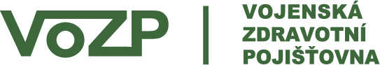 Logo s textem VoZP Vojenská Zdravotní Pojišťovna v zelené barvě na bílém pozadí, ideální pro zubní ordinaci v Uherském Hradišti.